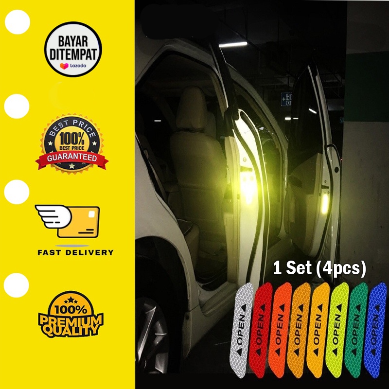 [BISA COD] Sticker OPEN reflektor pintu Mobil reflector 4 pcs pemantul cahaya car stiker setiker