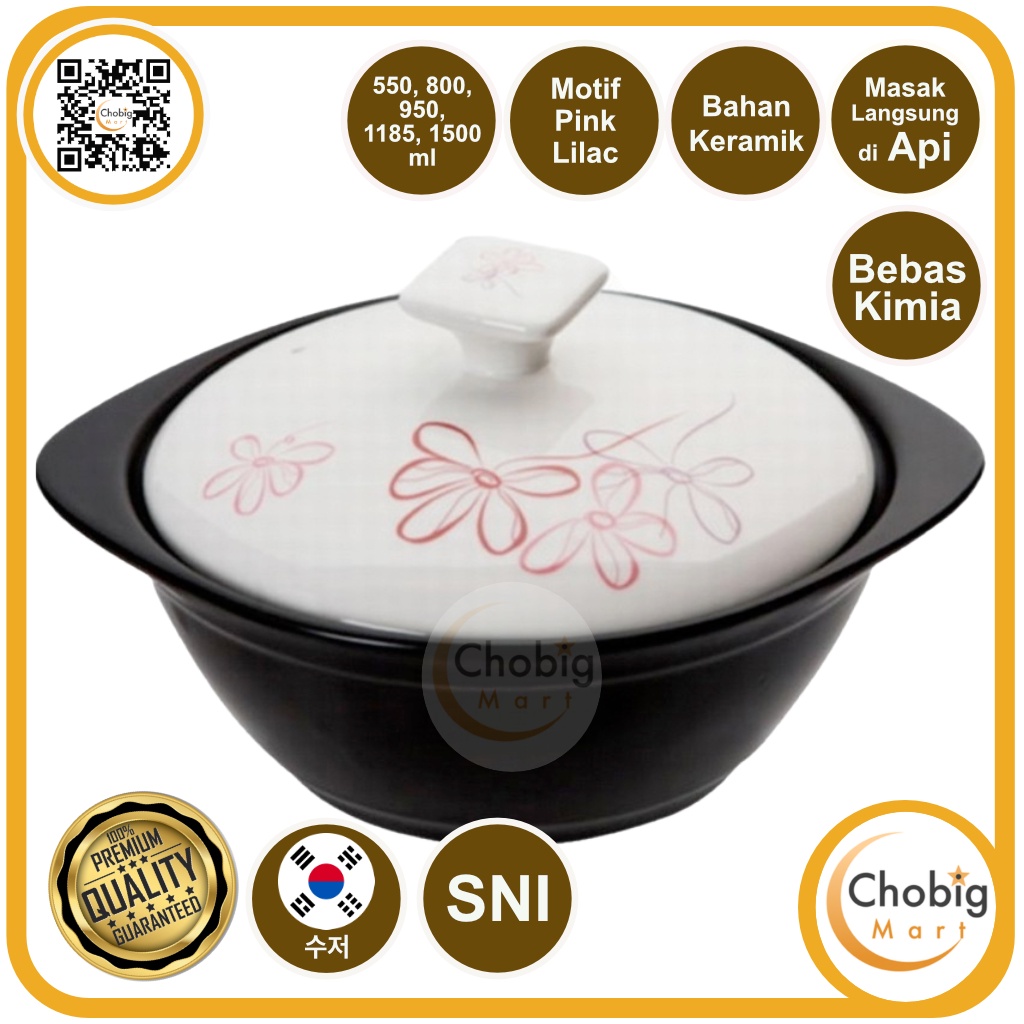 CHOBIG Ttukbaegi Panci Mangkok Masak Saji Keramik Korea / Mangkuk Tanah Liat Bibimbap Motif Bunga Ca