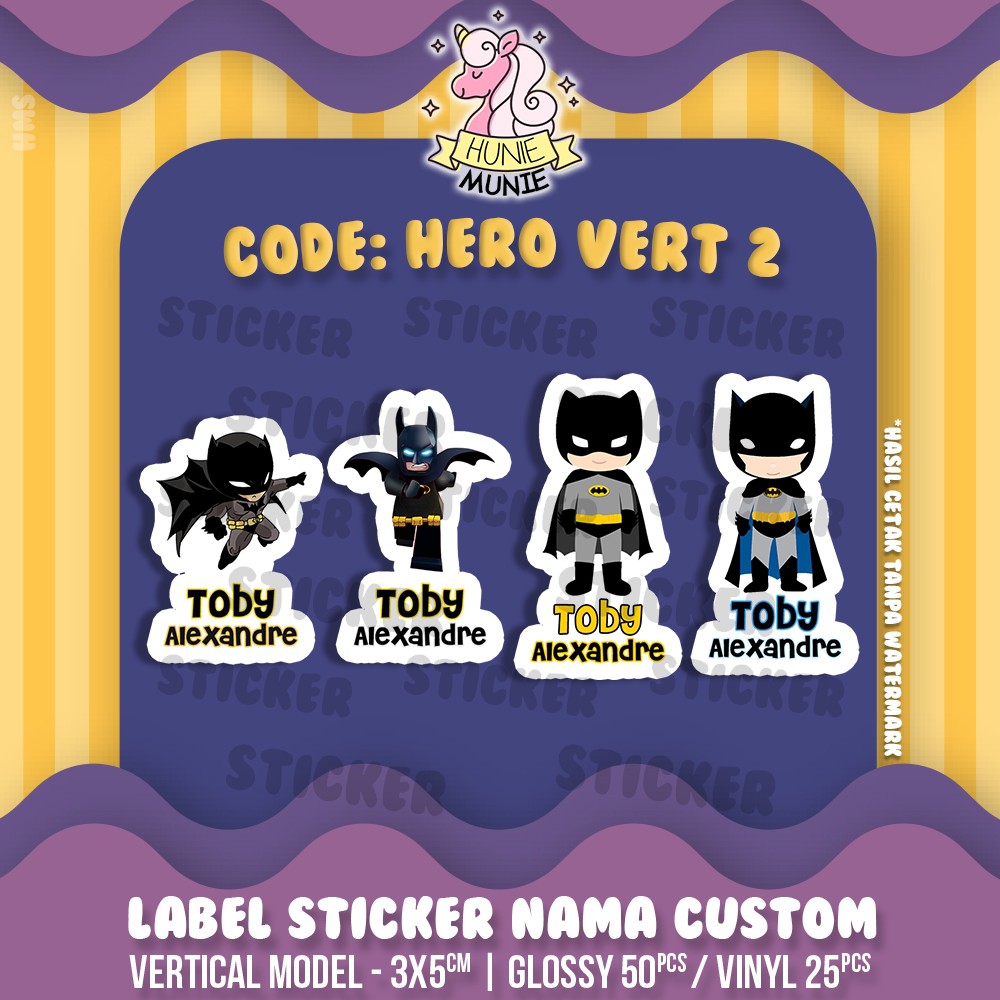 

Sticker Label Nama Custom - Batman (Vertical Model) (50pcs) Stiker