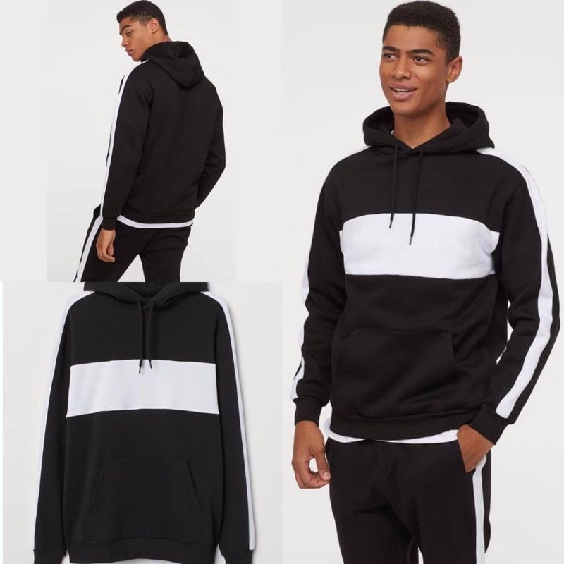 H&M HOODIE 2TONE BLACK WHITE