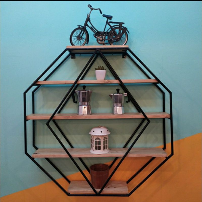 Rak Dinding Hexagonal/Rak Pajangan Minimalis/Rak Bunga