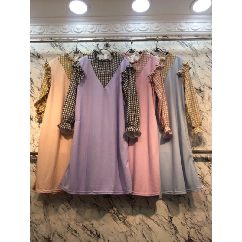 Long Dress Rajut Pattern Sabrina Import Premium ( salem, lilac, dusty, biru )