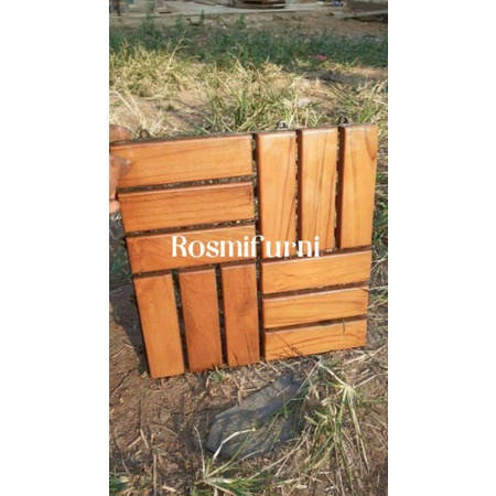 Decking tile lantai kayu ubin lantai solid kayu jati 30*30cm bongkar pasang floring kayu jati
