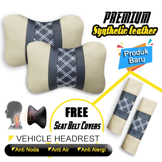 Satu set Bantal Mobil Kulit Headrest Seatbelt