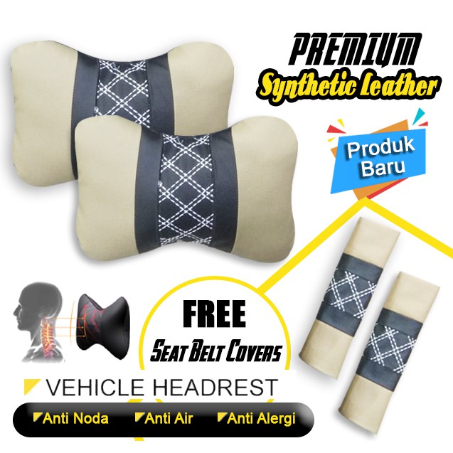 Bantal Mobil Kulit Syntetic Leather paket seatbelt