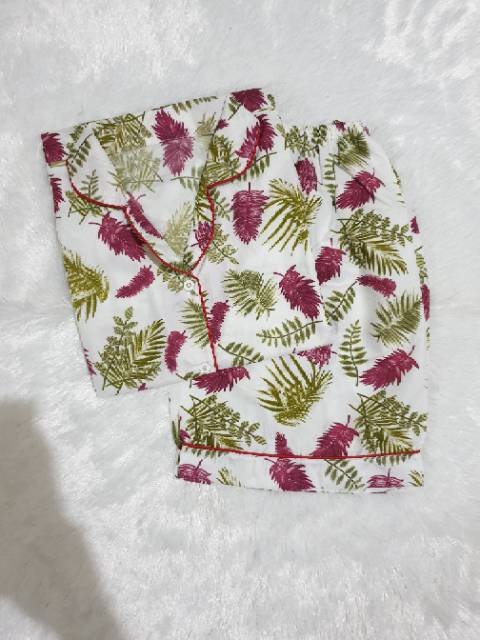 Baju Tidur Piyama Wanita/Cewek Pajamas Dewasa Katun Motif Daun Luina Hp