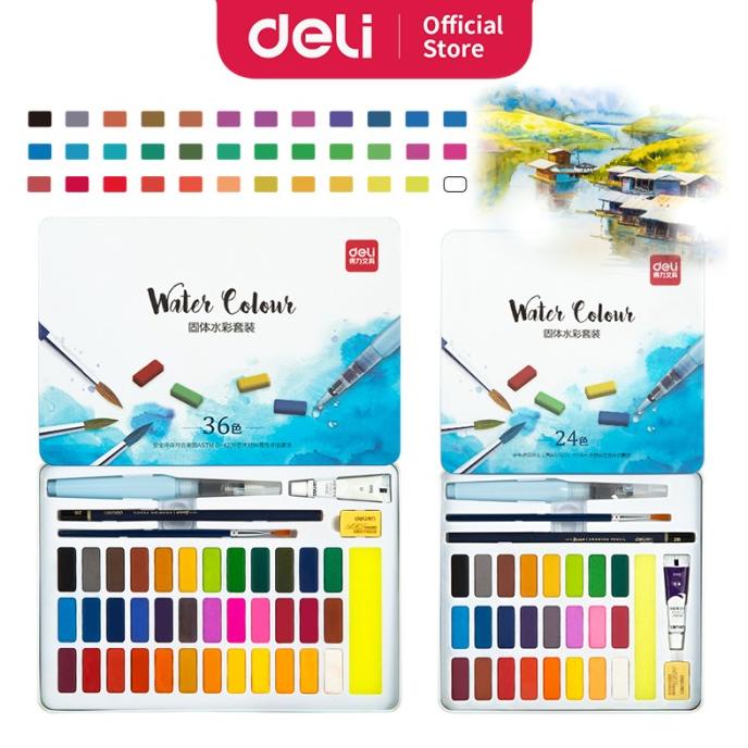 

Deli Solid Watercolor Set Cat Air Padat isi 24/36 warna 73876/73877