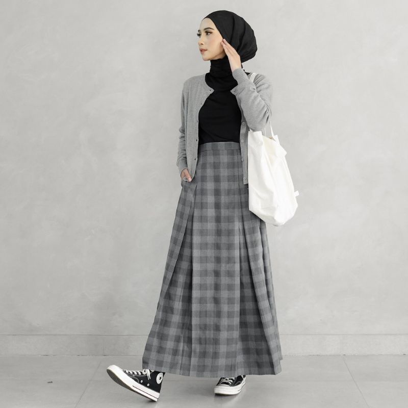 Rok flanel kotak kotak rok rempel depan panjang/Maxi skirt flanel