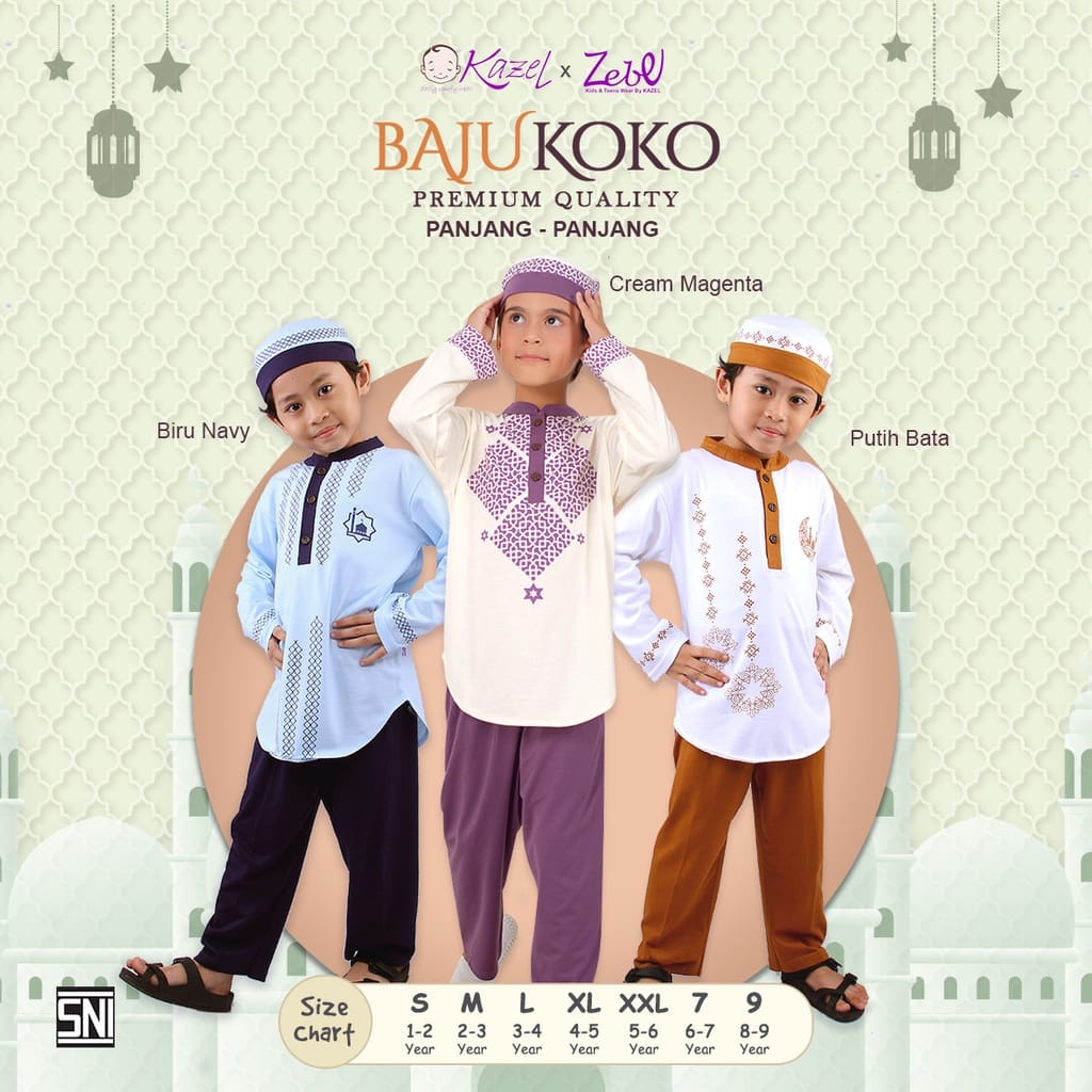 Kazel Stelan Baju Koko Lengan Panjang &amp; Celana Panjang