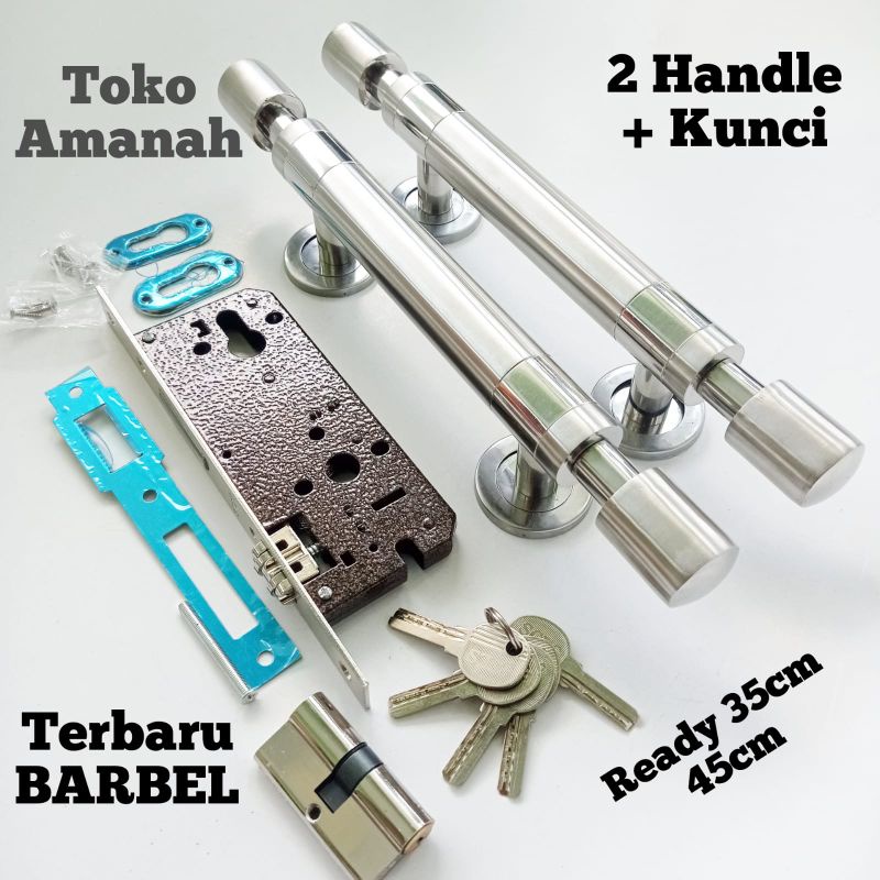 sepaket kunci Handle pintu model barbel / Gagang pintu pegangan pintu rumah 1 set kunci