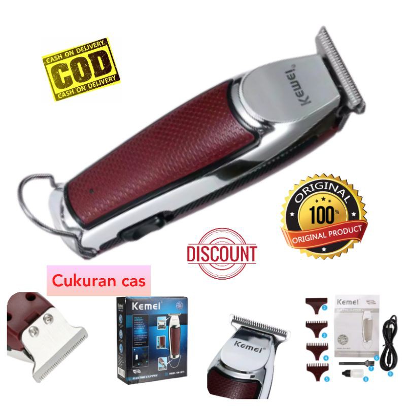 Alat mesin potong pangkas cukur Rambut Pria KM 1875 Hair cliper Kumis Jenggot Cas Shaver Recharger Kemei
