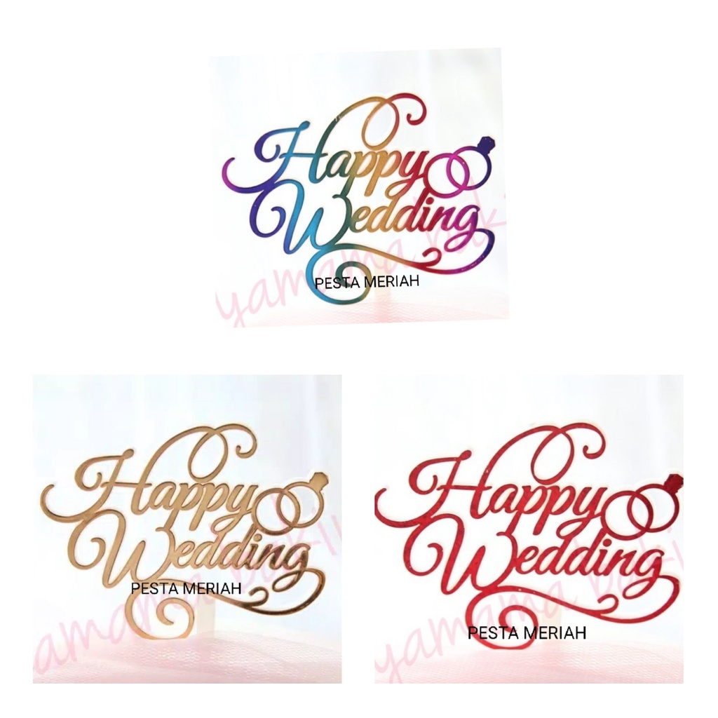 CAKE TOPPER HAPPY WEDDING /HIASAN KUE HAPPY WEDDING /TOPPER KUE HAPPY WEDDING