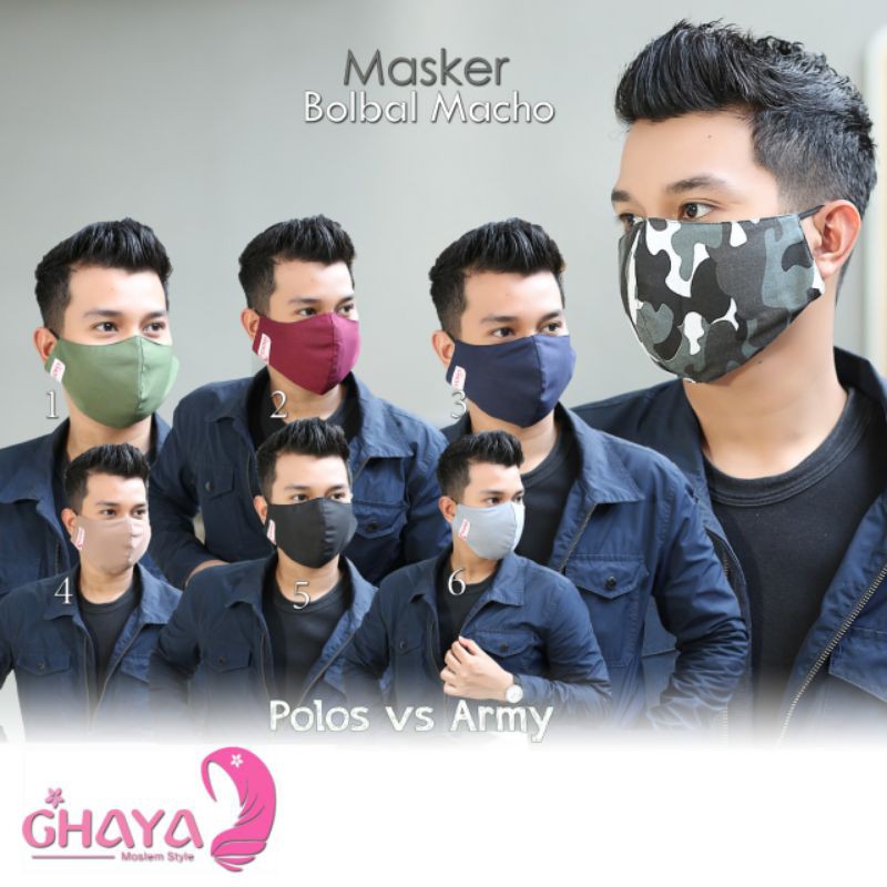 Masker Bolak Balik Cowok Macho Polos vs Army Original Ghaya Hijab