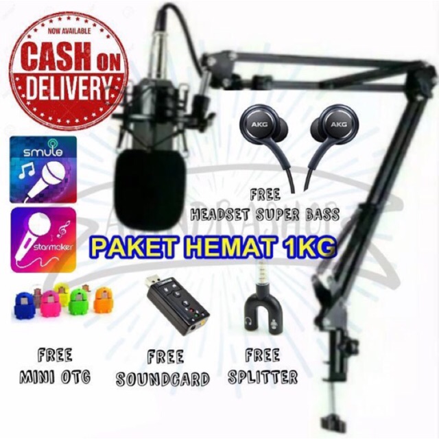 Paket Mic Rekaman Karaoke Smule Taffware Mic Condenser BM 