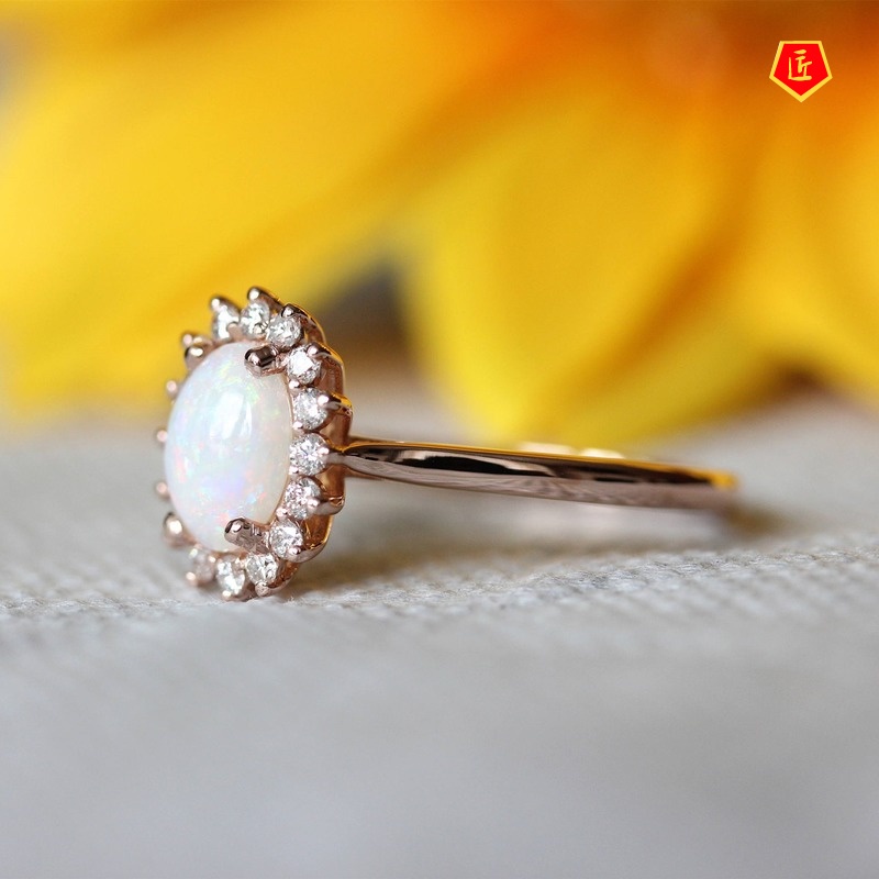 [Ready Stock]Women's Fashion Luxury Opal Ring 18K Rose Gold