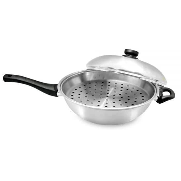 Golden Flying Fish Stainless Steel Wok Pan Steamer - 28 cm
