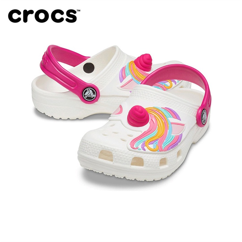 Crocs Funlab Unicorn / Sandal Anak Karakter / Sandal Lucu / Karakter Unicorn / Sandal Anak Perempuan - White Pink
