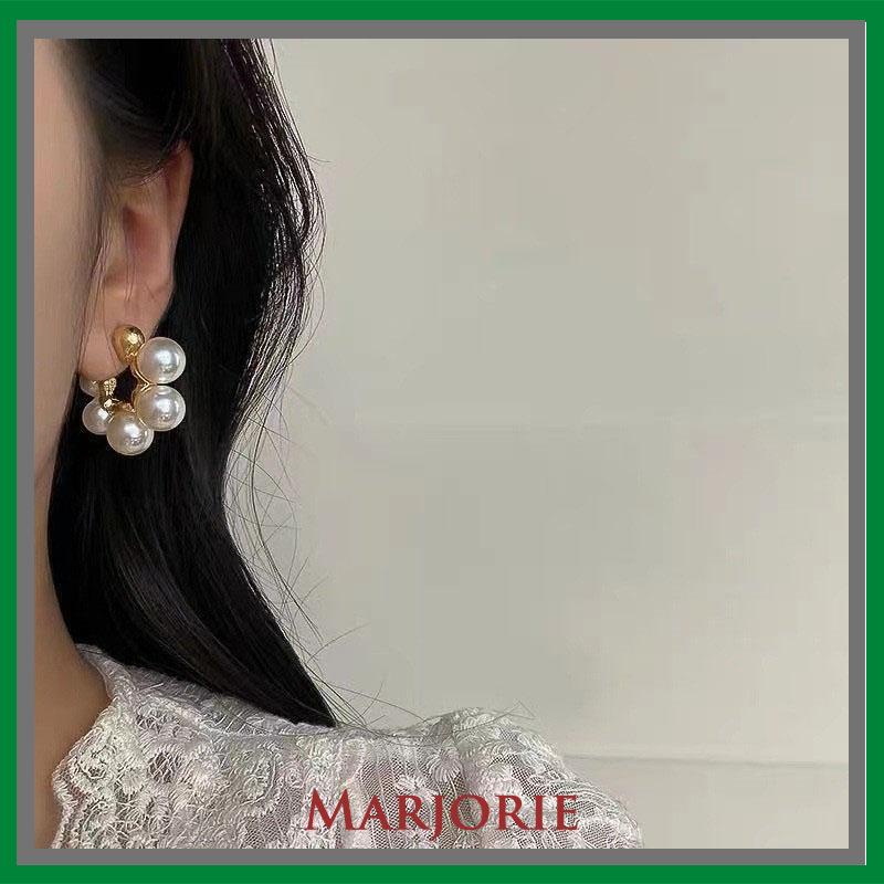 Retro Desain Ceruk Mutiara Besar Berbentuk C Rasa Anting Temperamen Tidak Teratur-MJD