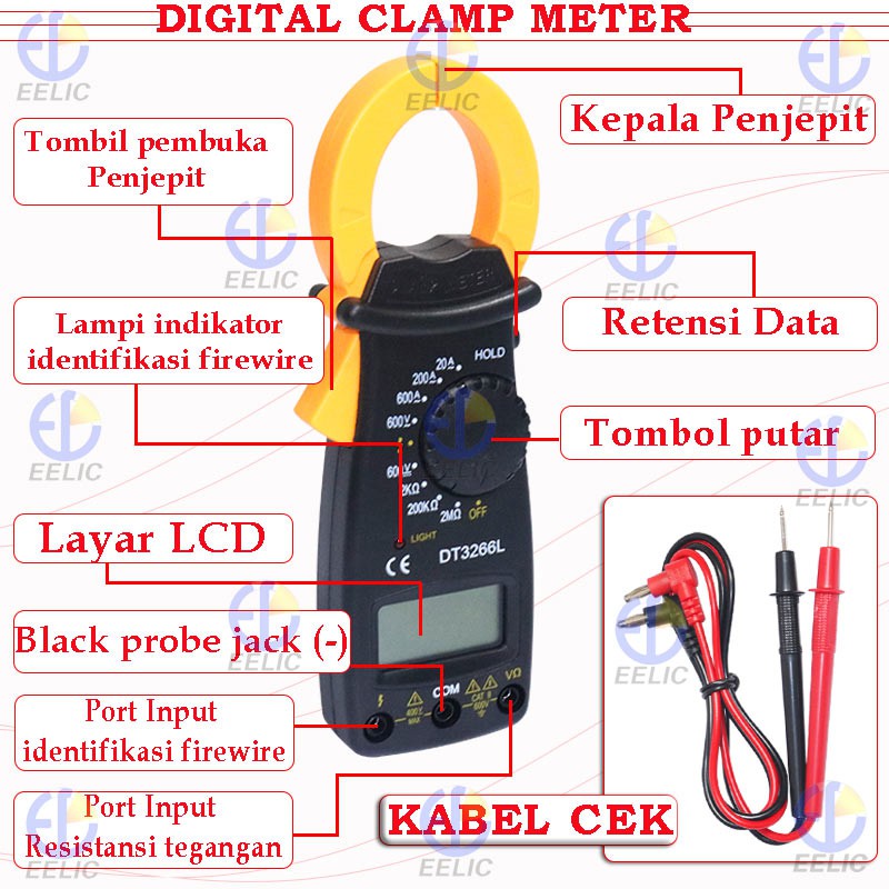 Eelic Portable Digital Clamp Meter Tang Amper Dt3266l Shopee Indonesia