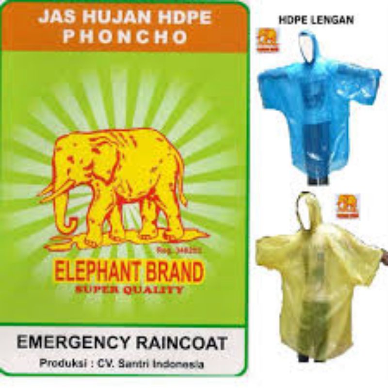 Elephant Jas Hujan HDPE Sekali Pakai Lengan Pendek, Panjang, Jaket Celana