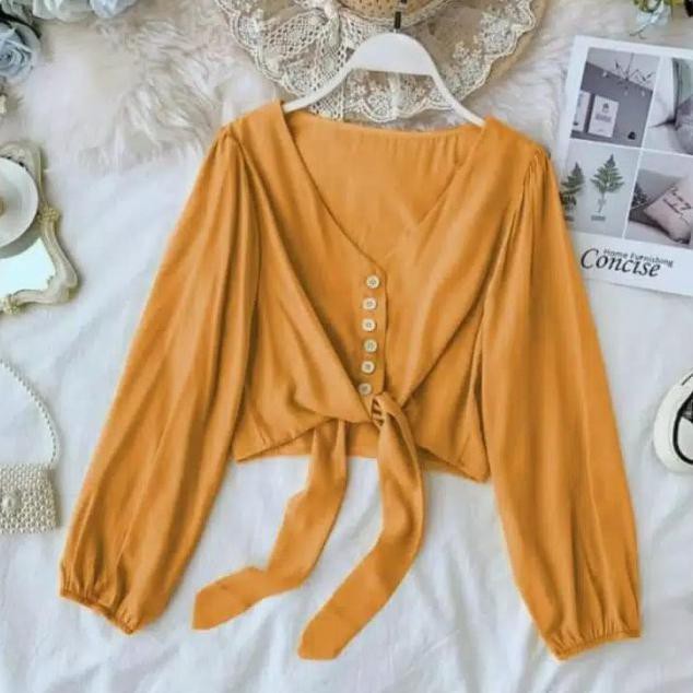 CAROLINNE BLOUSE CROP / ATASAN WANITA - KUNING MUSTARD