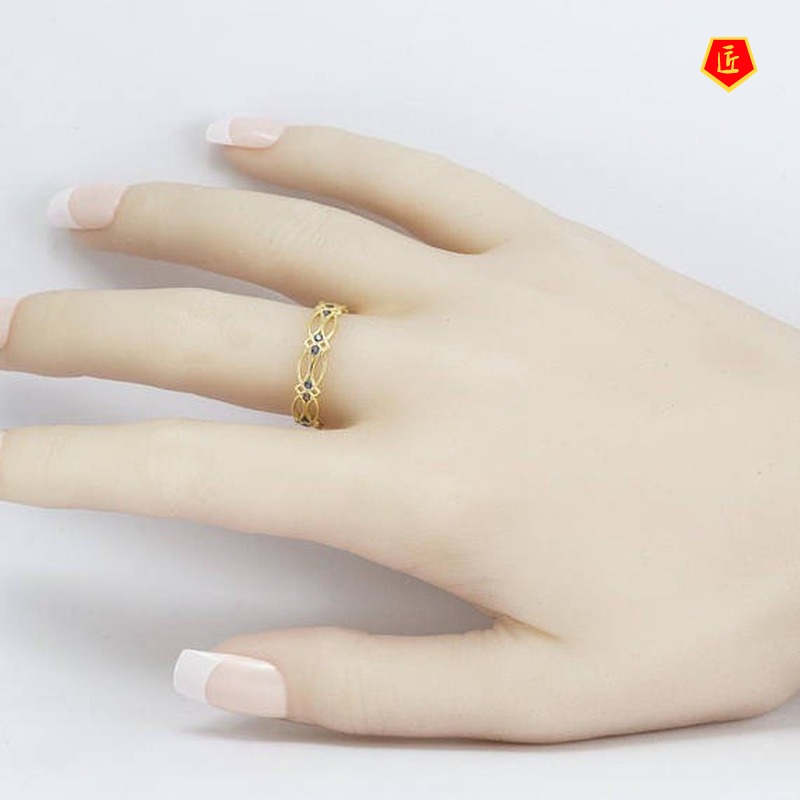 [Ready Stock]Simple Gold Ring Inlaid Sapphire