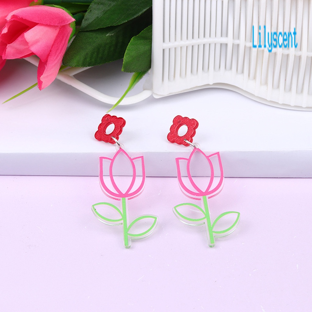 Ls 1 Pasang Anting Tusuk Gantung Desain Bunga Plum Hollow Out Untuk Wanita