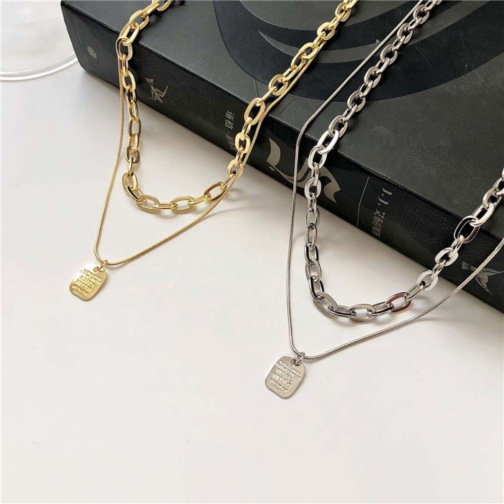 Needway  Korean Double Layer Necklace Girls Fashion Jewelry Clavicle Chain Women Metal Pendant Punk Hip-hop Personality Simple Alloy/Multicolor