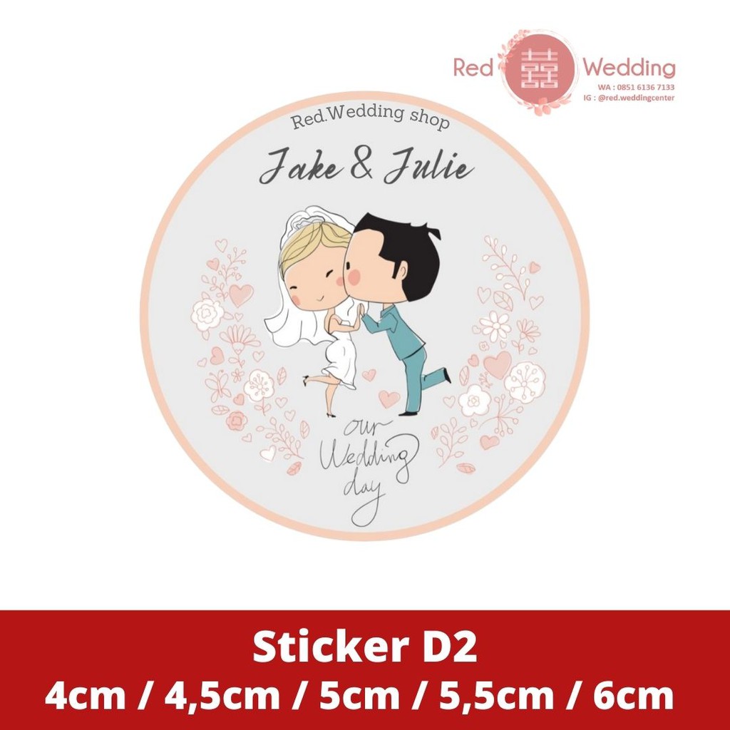 [D1-D6] Custom Sticker Merah Wedding Sangjit Shuang Xi Custom Nama Groom Bride dan Tanggal Pernikahan UKURAN 4CM / 5CM / 6CM