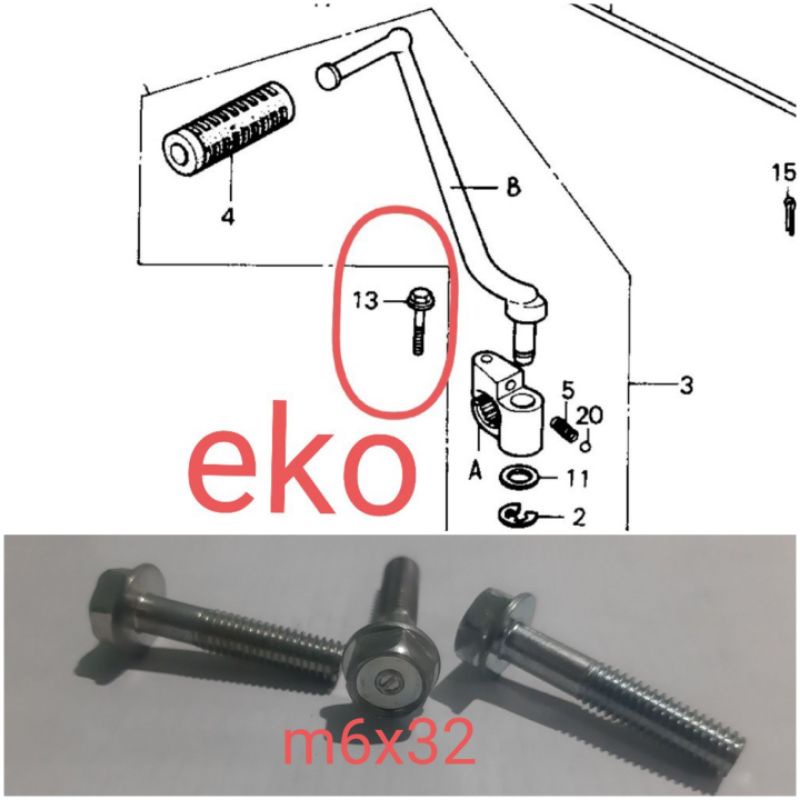 baut kick stater starter slah engkol win original