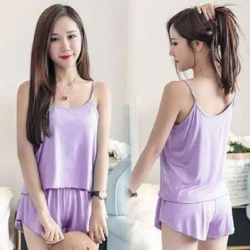 SETELAN TANK TOP | SETELAN PIYAMA WANITA MODEL TANK TOP + CELANA PENDEK WARNA POLOS