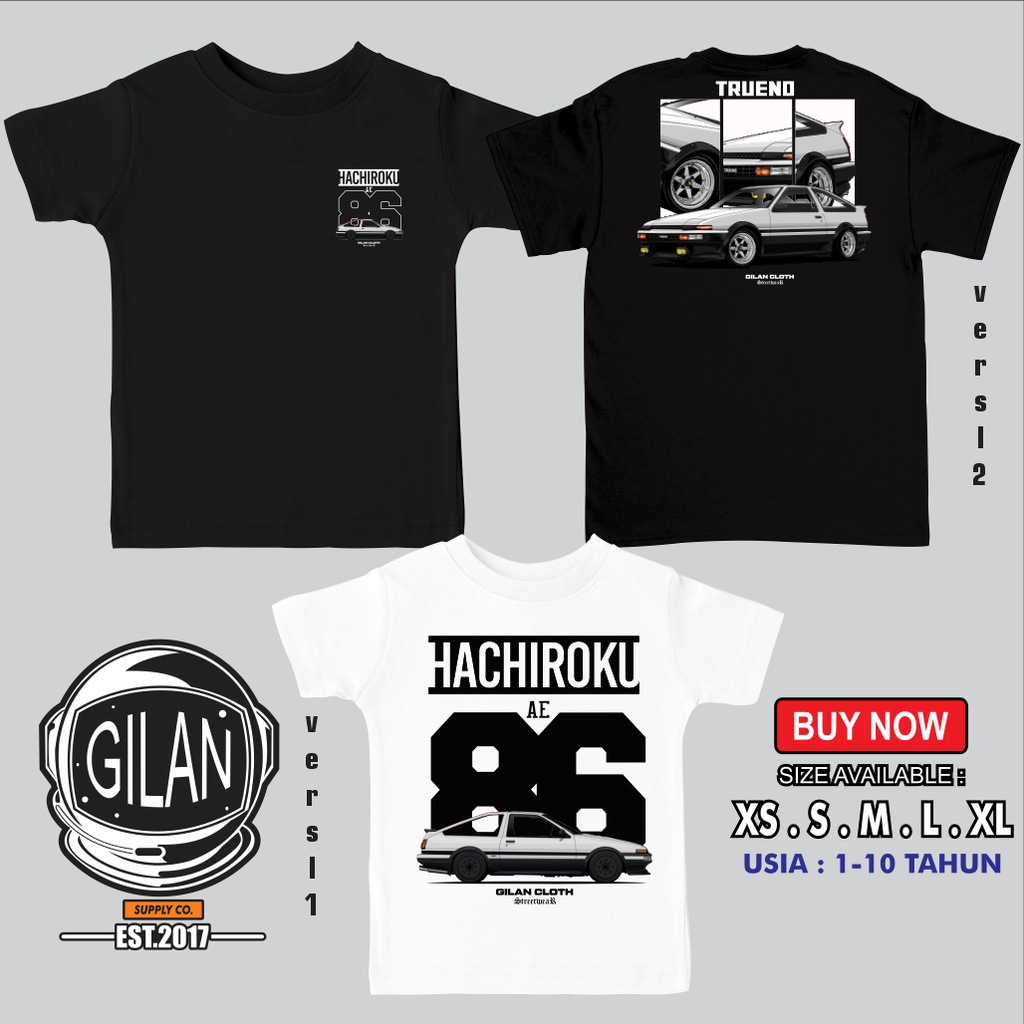 SAKAZUKI Kaos Baju T Shirt Distro Anak Laki Laki Gambar Mobil Toyota AE86 TRUENO HACHIROKU Initial D