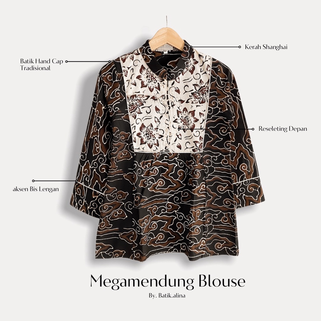 Batik Alina Megamendung Blouse Baju Batik Wanita Modern S M L XL XXL Atasan Batik Modern Batik Kerja