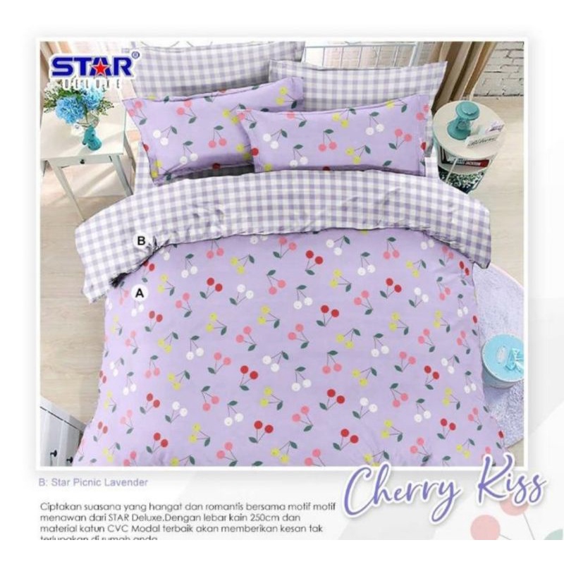 Sprei katun set bedcover by star motif Cherry Kiss ungu ukuran 200*200