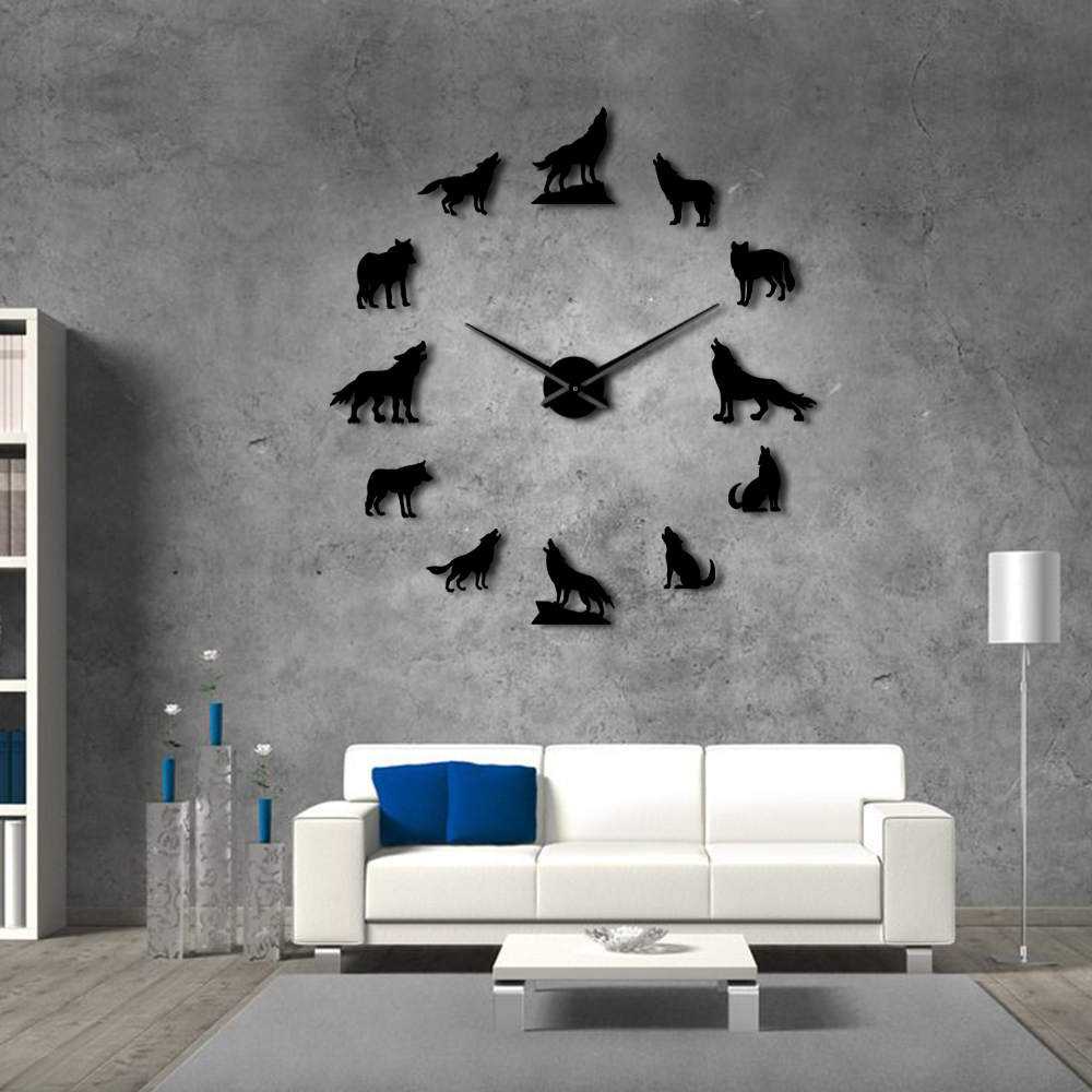 Jam Dinding DIY Giant Wall Clock Quartz Besar 30cm 70cm 120cm Tempel 3D Model Kopi Kafe Cafe Unik Kece Pajangan Hiasan Resto Dekorasi Dapur Ruang Makan Rumah Aesthetic Dekor Wolf-Model 6