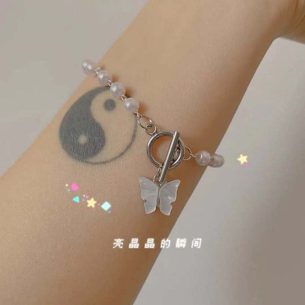 Butterfly Gelang Liontin Kupu-Kupu Aksen Mutiara Gaya Retro