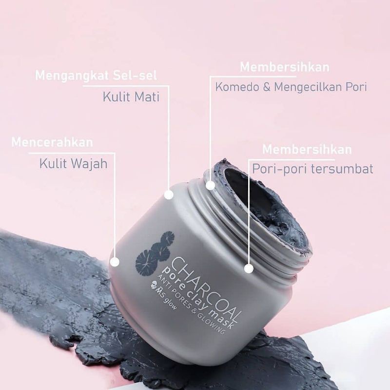 MASKER WAJAH CHARCOAL PORE CLAY MASK MS GLOW ORI