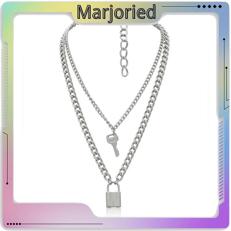 Kalung Rantai 2 Layer Liontin Gembok Hati Retro Simple Kreatif Untuk Wanita-MJD