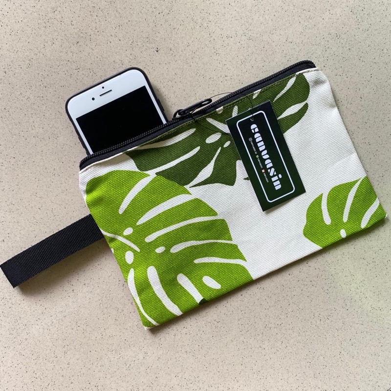 Pouch kanvas serbaguna - white monstera