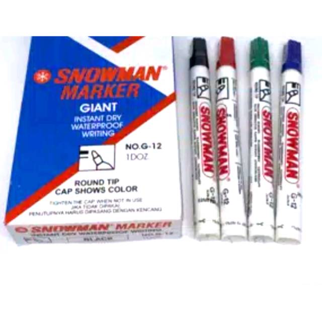 

HAN STATIONERY SPIDOL SNOWMAN PERMANENT G-12 (Hitam,Biru,Merah,Hijau)READY