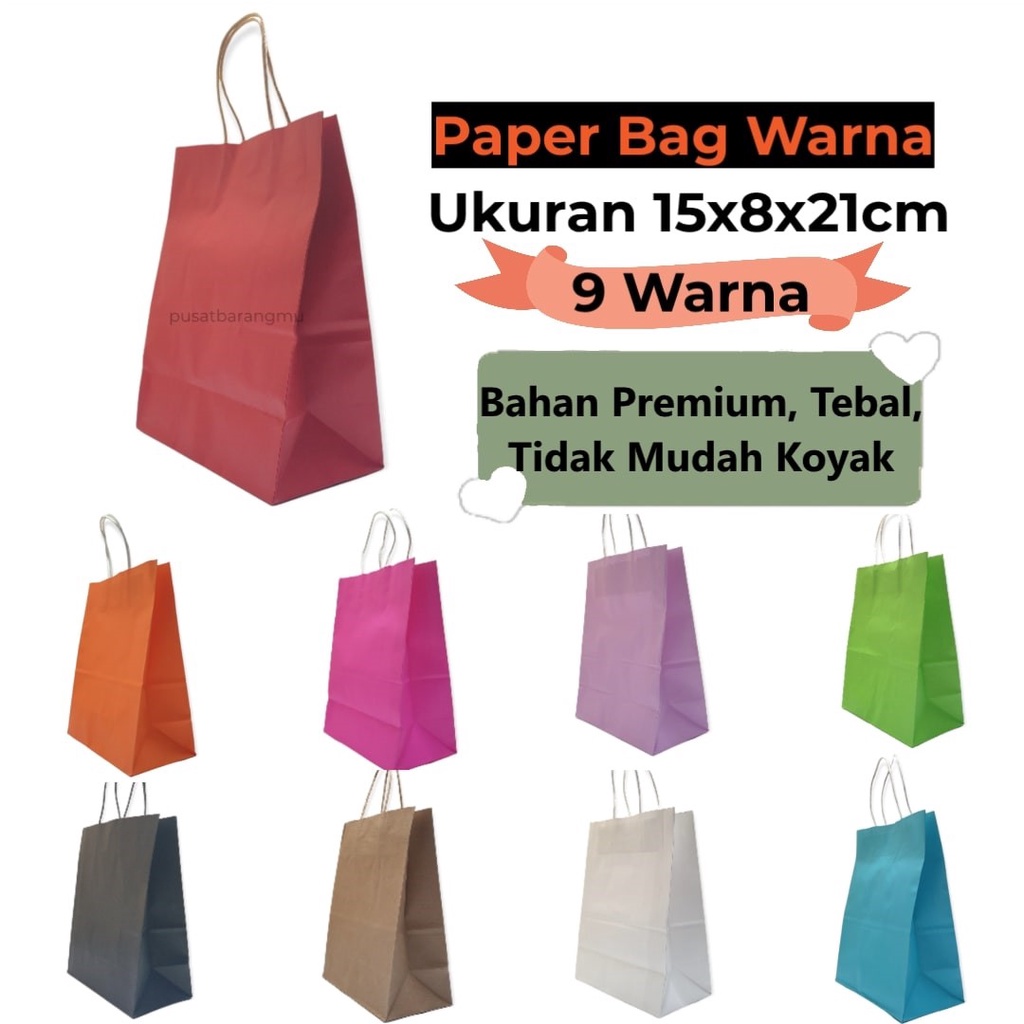 

[ISI 12] Paper Bag Polos Warna Kecil (15x8x21cm) Tas Kado Kertas Cantik Hampers Premium Suvenir