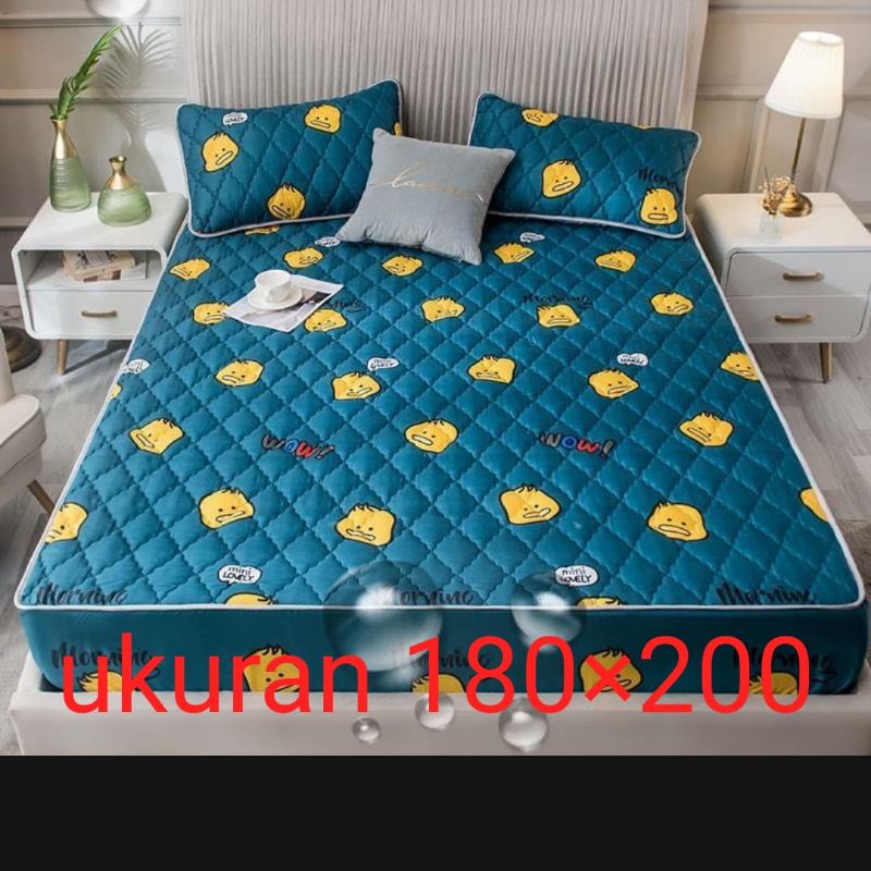 Sprei Waterproof / Sprei Protektor bermotif  ukuran 180x200cm-Biru wow