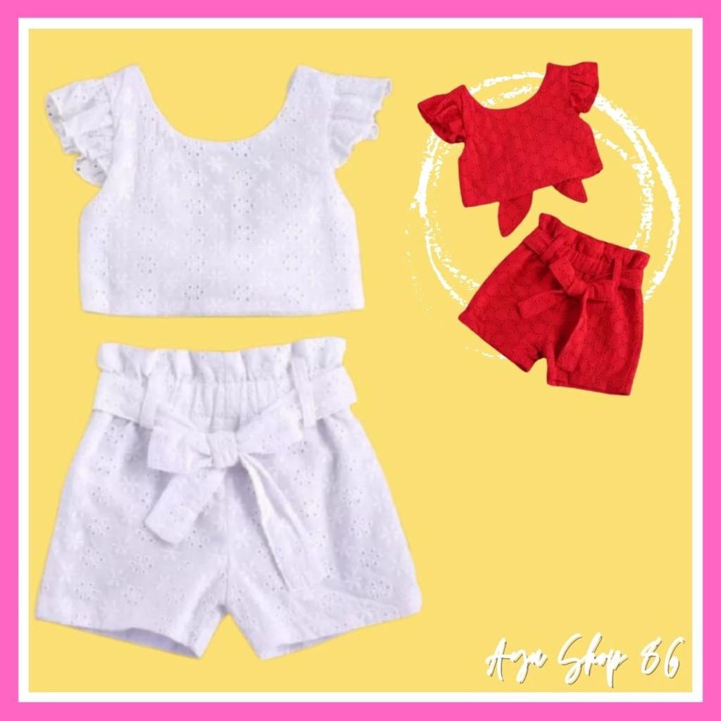 Baju Setelan Celana Pendek Brukat Anak Perempuan Umur 2 3 4 5 6 7 Tahun Modern Termurah Desain Trend