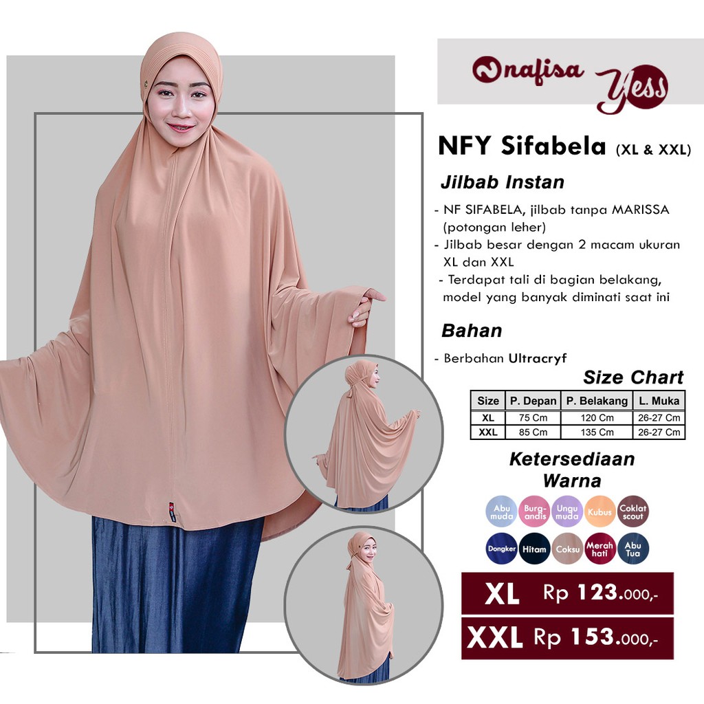 Jilbab Instan Syari Nafisa SIFABELLA | Hijab Instan Jumbo Bergo Pad Kecil Ultracryf Khimar Premium