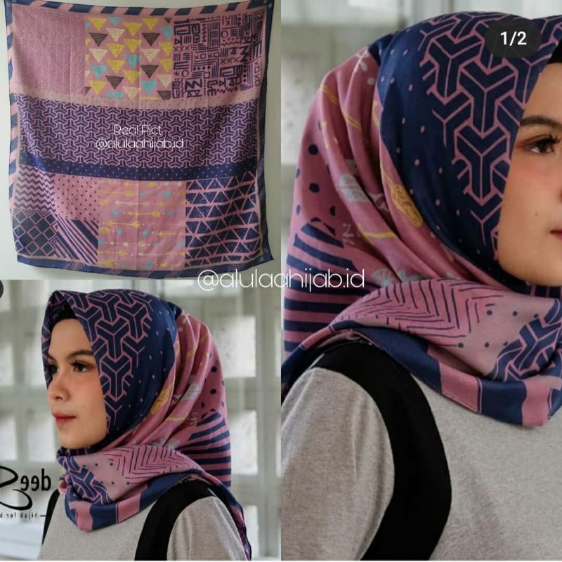 Kerudung vanilla hijab jilbab leopard love rantal polkadot / vanilla hijab segiempat voal motif vanilla chain / deenay kw button kw lasercut-Bluma