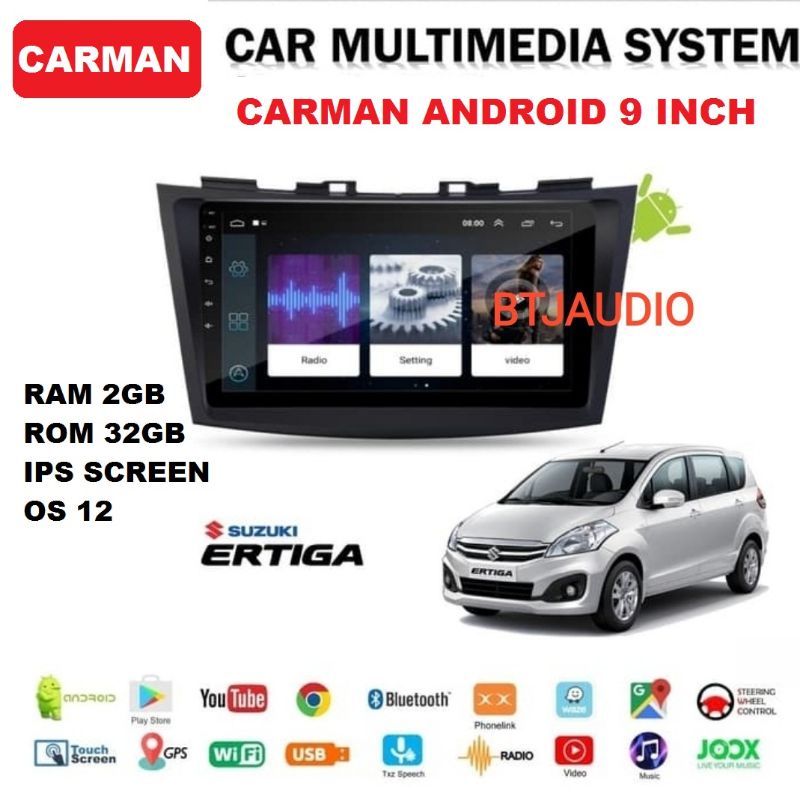 HEAD UNIT TAPE TV MOBIL ANDROID ERTIGA/SWIFT RAM 2GB/32GB LAYAR 9 INCH