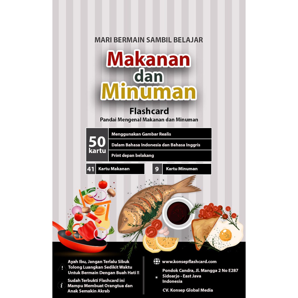 Flash Card Makanan dan Minuman - Kartu Belajar Anak Bergambar - Konsep Studio Original