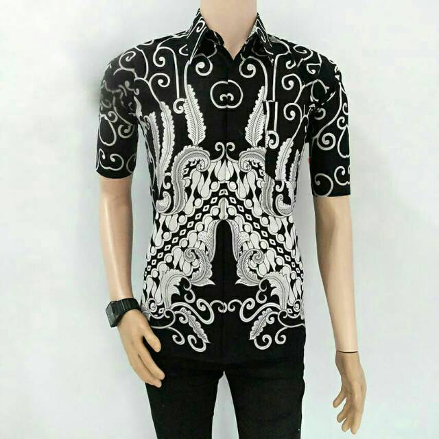 Baju Hem Kemeja Batik Atasan Pria Lengan Pendek Seragaman Monochrome Casual Reguler