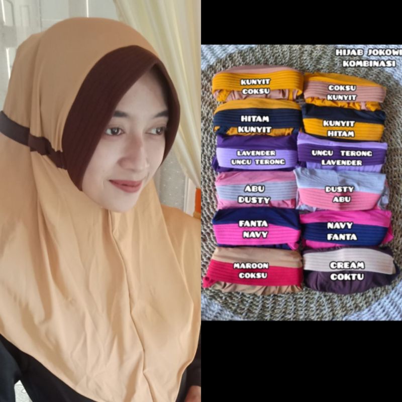 (Khusus 10 Pembeli Pertama tambah discount 7%) Hijab Serut Kombinasi / Hijab Adiba Jokowi Kombinasi 