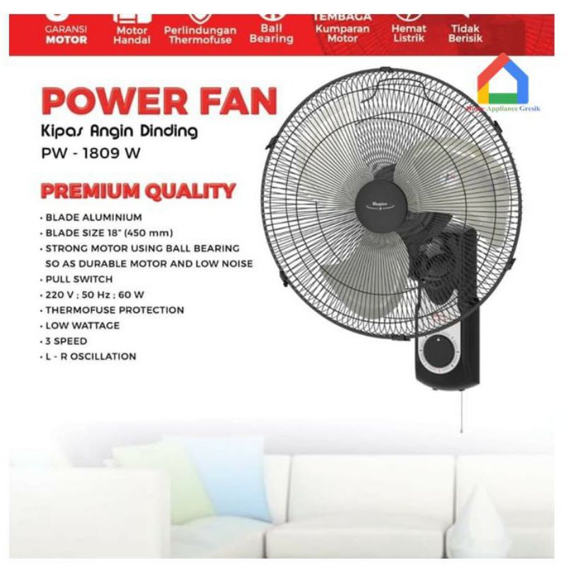 Kipas Angin Dinding Maspion Power Fan PW 1809 / Wall Fan Maspion PW1809